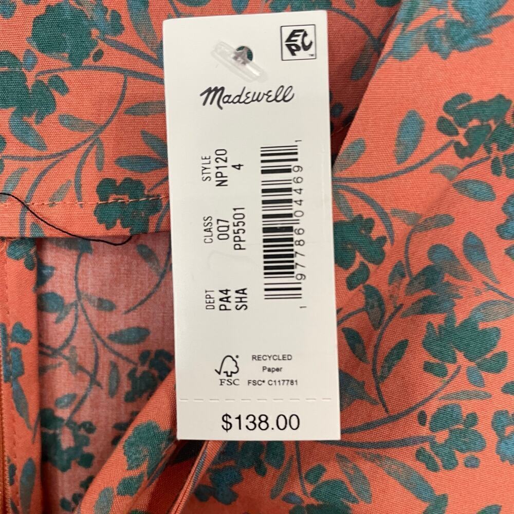 NWT Madewell Orange Floral Sleeveless Stephanie Midi Cotton Dress Size 4 - Picture 10 of 12